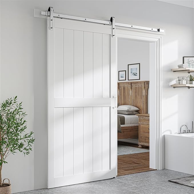 SmartStandard 40 x 84 inch White Sliding MDF Barn Door by SMARTSTANDARD