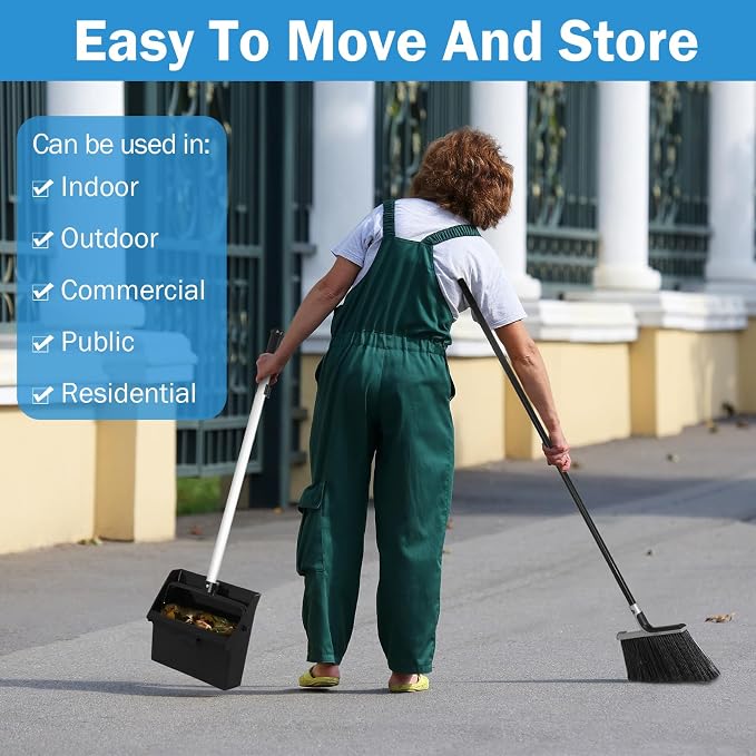 4 Set Broom and Dustpan Set 58 Inch Commercial Broom and Dustpan Combo Set - Image 5