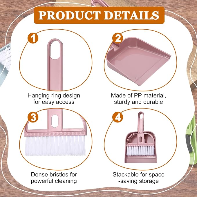 uxcell 2 Pcs Mini Dustpan and Brush Set, Small Broom and Dustpan Set - Image 3