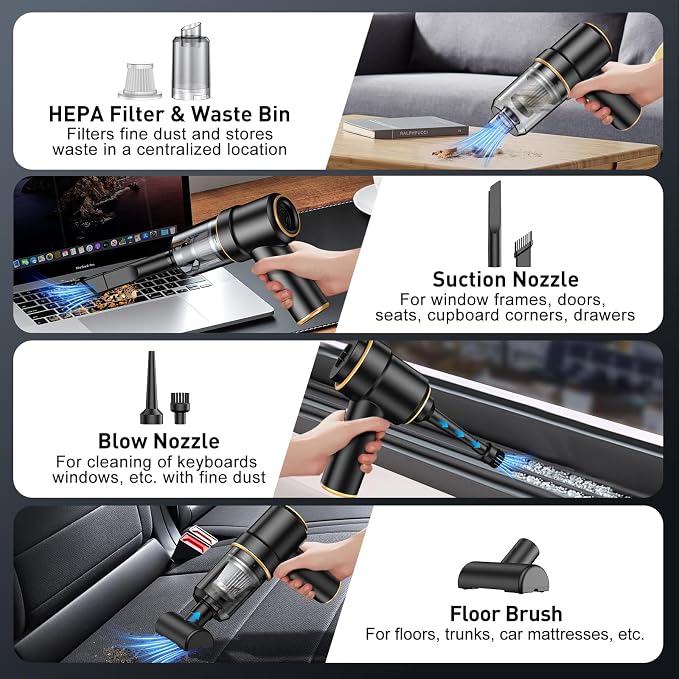 KMM Handheld Car Vacuum Cleaner, 9000PA Vacuum Cleaner & Air Duster, 120W High - Image 4