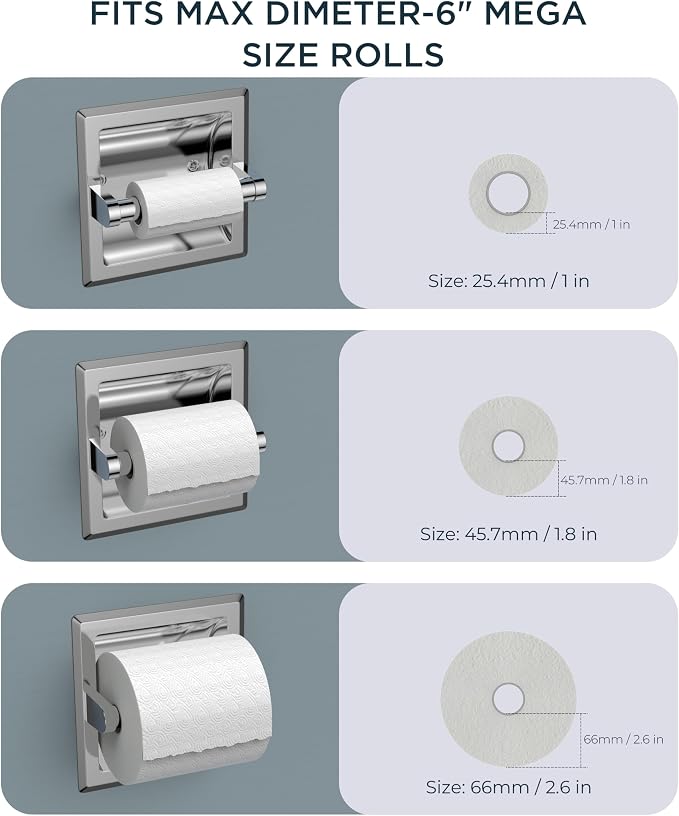 FORIOUS Recessed Toilet Paper Holder, Stainless Steel Durable Tissue Roll - Image 6