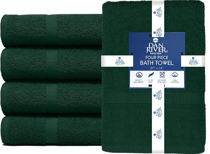 DAN RIVER Bath Towels Set of 4, 27 x 54 Inches, 100% Cotton, Larger & Lighter - Image 3