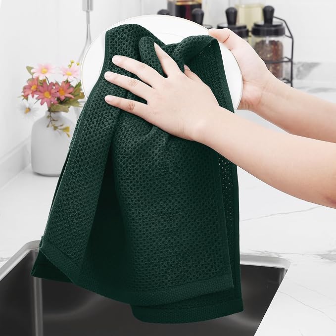 Homaxy 100% Cotton Waffle Weave Kitchen Towels, Quick Drying Cleaning Towels - Image 4