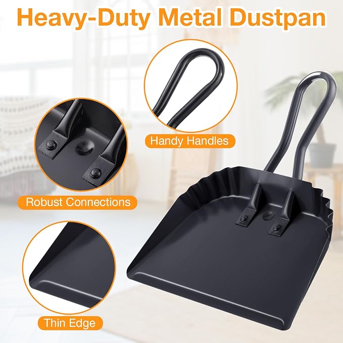 Mumufy 2 Pcs 12 Inch Heavy Duty Metal Dustpan, Stainless Steel Large Wide Dust - Image 3