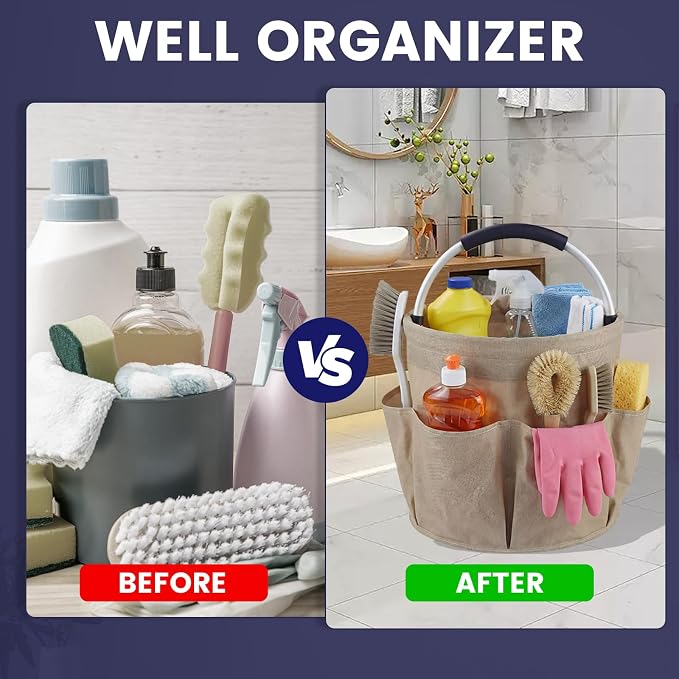 Cleaning Caddy with Handle and 6 Pockets, 17L Cleaning Supplies Organizer - Image 3