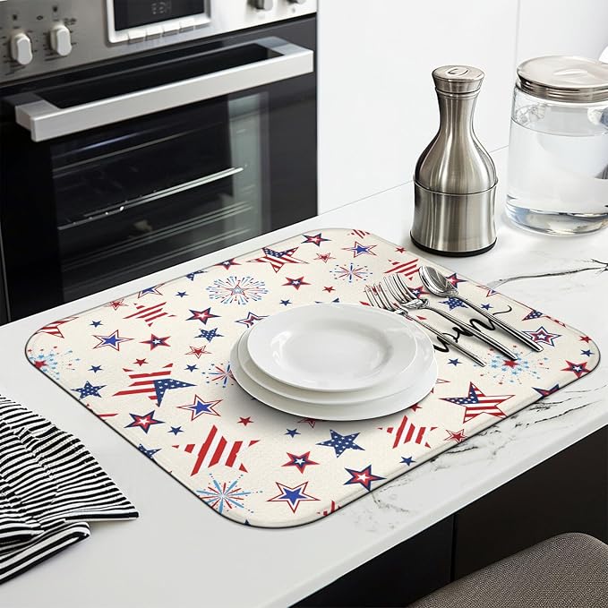 4th of July Dish Drying Mat for Kitchen Counter, Independence Day Stars - Image 3