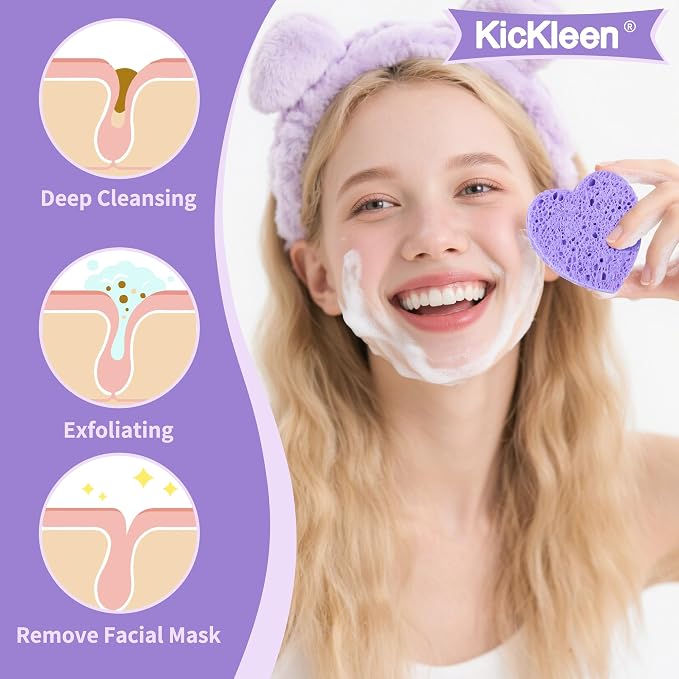 60-Count Kickleen Compressed Cellulose Heart Shape Facial Sponges | Natural - Image 2