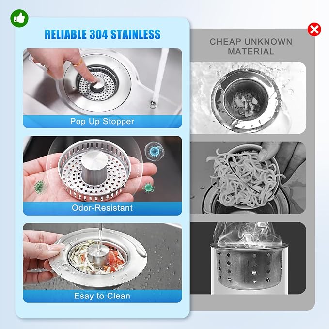 Kitchen Sink Drain Strainer 3-in-1, Pop-Up Stopper & Anti-Clogging Basket - Image 5