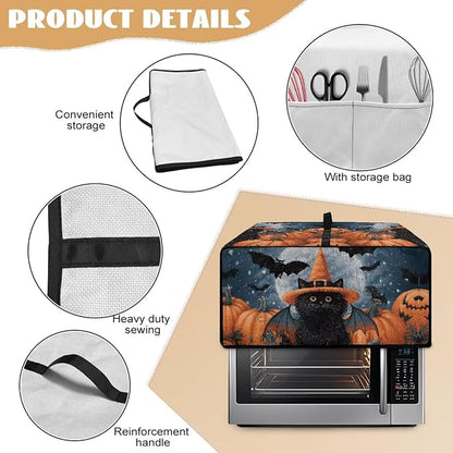 Bat Cat Pumpkin Moon Print Toaster Oven Cover Dust-Proof Microwave Oven Grill Cover Protector with Top Handle Reusable Reusable Kitchen Accessories for Halloween Decor, M