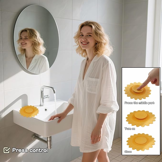 Sunflower Silicone Drain Cover, Flower Shape Bathtub Drain Cover, Non-Slip - Image 4