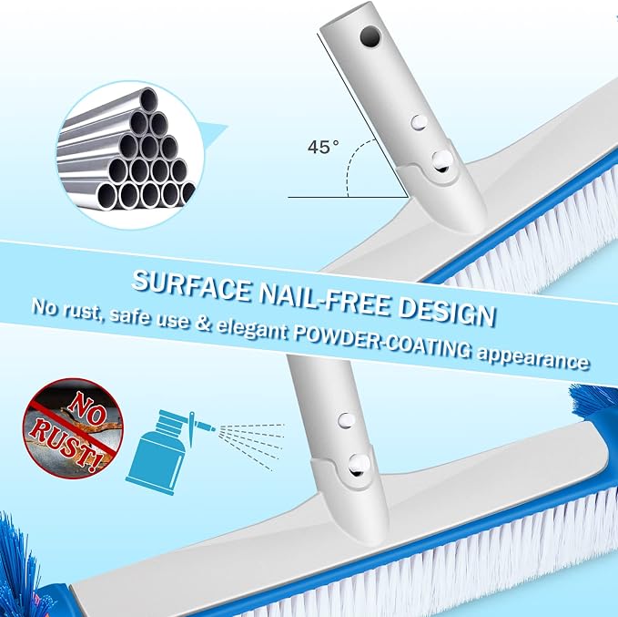 Professional Swimming Pool Brush Head, 17.5'' Aluminum Heavy Duty Pool Brushes - Image 3