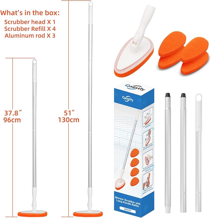 Qaestfy Bathtub Scrubber, Adjustable Long Handled Scrub Brush - Image 6