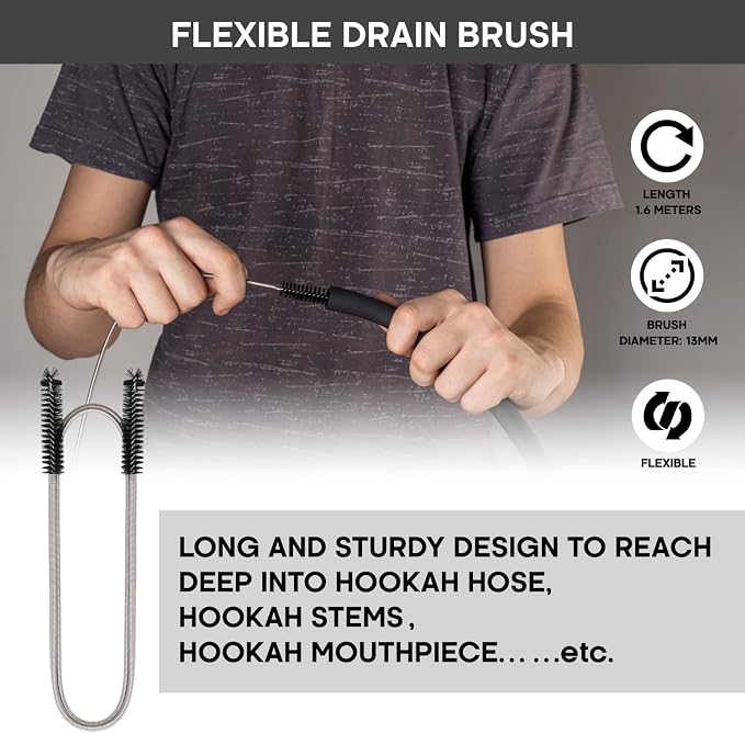 Yimi Hookah® Cleaning Kit | Flexible Drain Brush | V Shape Angled Brush | Test - Image 4