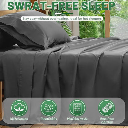 Extra Deep Pocket King Sheets 18-24 Inch 100% Egyptian Cotton 1000 Thread Count Sateen Weave Soft Breathable 4 Pieces（King，Dark Grey）