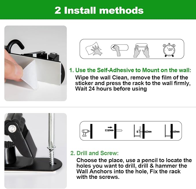 voze 3 Racks and 4 Hooks Mop and Broom Holder Wall Mount, Self Adhesive Heavy - Image 6