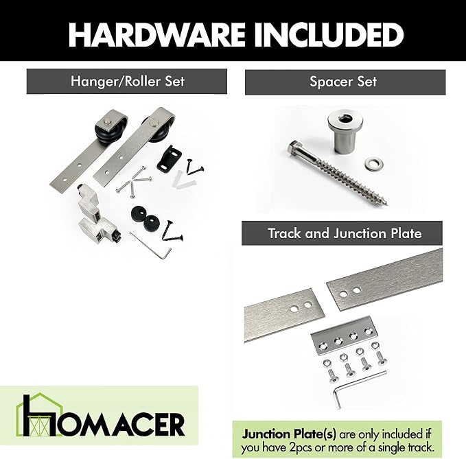 Homacer Mini Brushed Nickel Non-Bypass Sliding Barn Door Hardware Kit, - Image 2