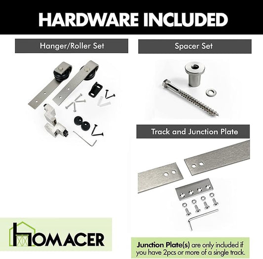 Homacer Mini Brushed Nickel Non-Bypass Sliding Barn Door Hardware Kit, - Image 2