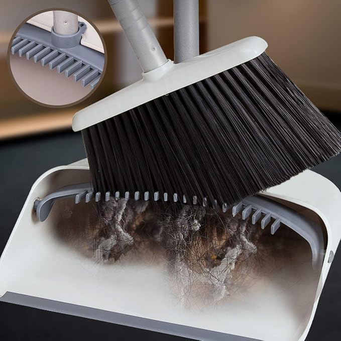 Broom and Dustpan Set, JEHONN Long Handle Lightweight Broom Set Upright - Image 2