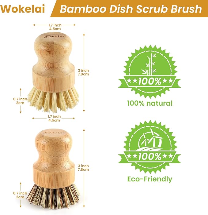 Bamboo Dish Scrub Brushes Set for Kitchen - Image 2