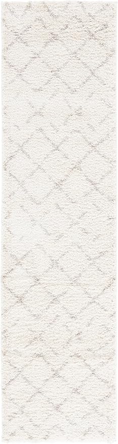 SAFAVIEH Arizona Shag Collection Runner Rug - 2'3" x 18', Ivory & Beige, Moroccan Boho Design, Non-Shedding & Easy to Clean, Ideal for Ideal for Living Room, Hallway, Foyer, Bedroom (ASG743A)