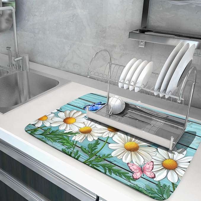 Spring Summer Daisy Flowers Dish Drying Mat - Image 5