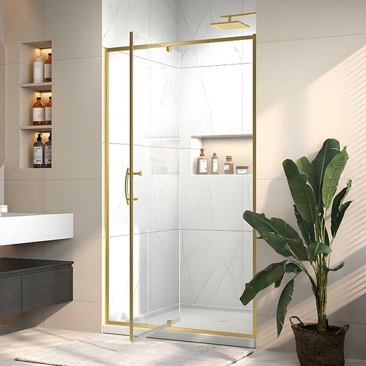 Pivot Glass Shower Door, 38-42" W x 71" H, 1/4" Clear SGCC Tempered Glass by Unknown