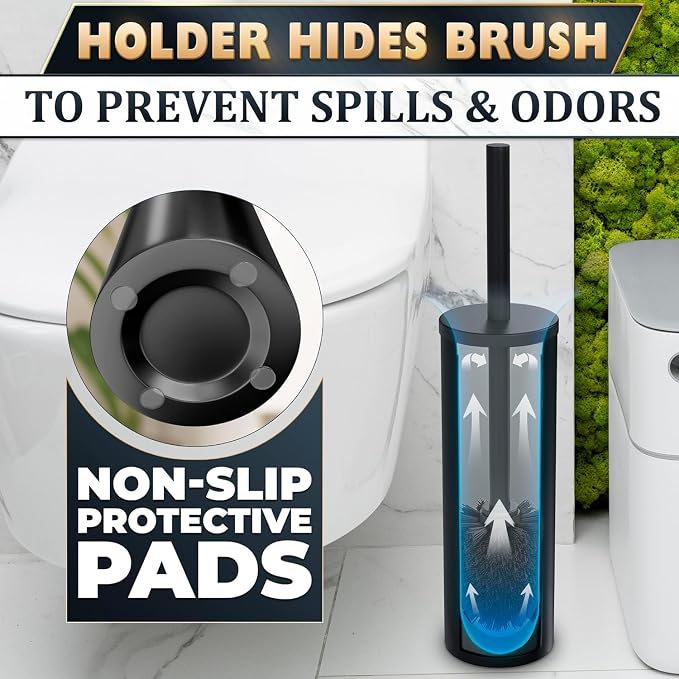 2 PCS Black Toilet Brush and Holder Set - Image 5