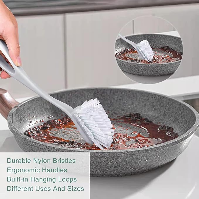 Dish & Bottle Brush Set, 4-Piece Kitchen Cleaning Brushes, Plastic Handles - Image 2