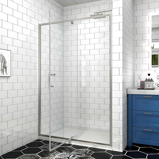 Pivot Glass Shower Door, 44-48" W x 71" H, 1/4" Clear SGCC Tempered Glass by Unknown