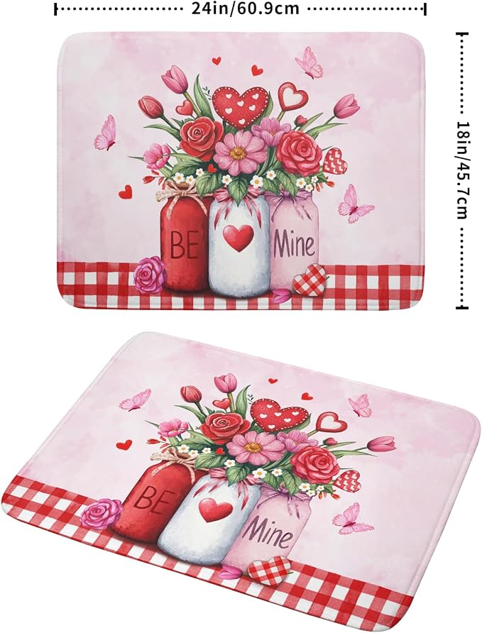Rose Vase Dish Drying Mat 18x24 inch Romantic Floral Washable Absorbent Dish - Image 2
