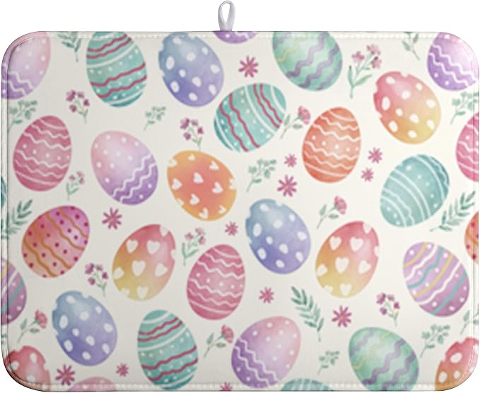 Easter Dish Drying Mat for Kitchen Counter Easter Spring Colorful Eggs Floral by Wnoesat