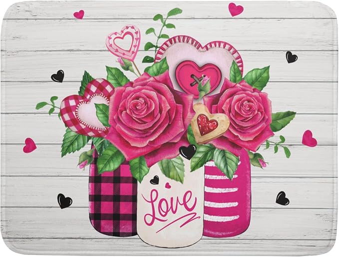 Valentine's Day Rose Flower Dish Drying Mat by Sweetshow