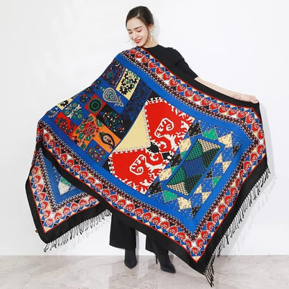 DANA XU 100% Merino Wool Pashmina Shawl for Women 96"x43", Oversized Cashmere Wrap with Tassels, Floral Travel Blanket Cape