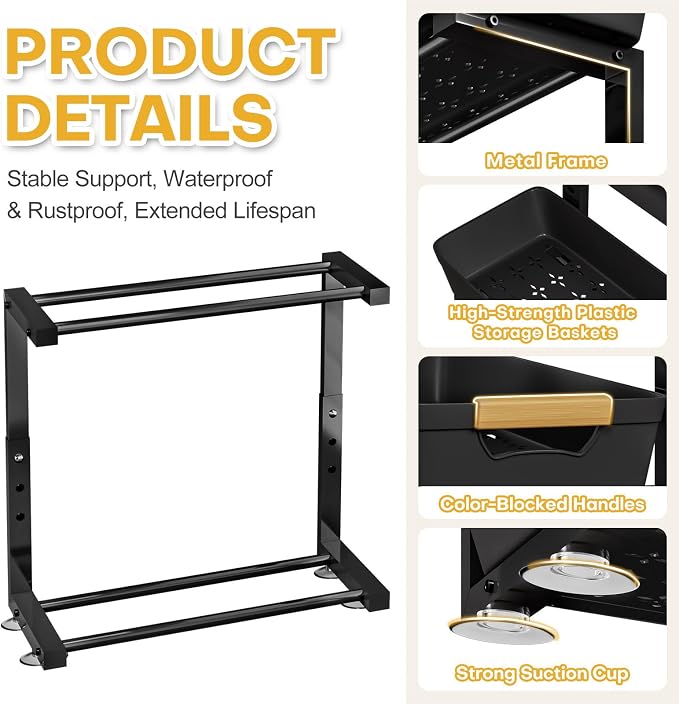 Homde 2-Tier Under Sink Organizer: 2pcs Set Adjustable Pull Out Drawer - Image 5