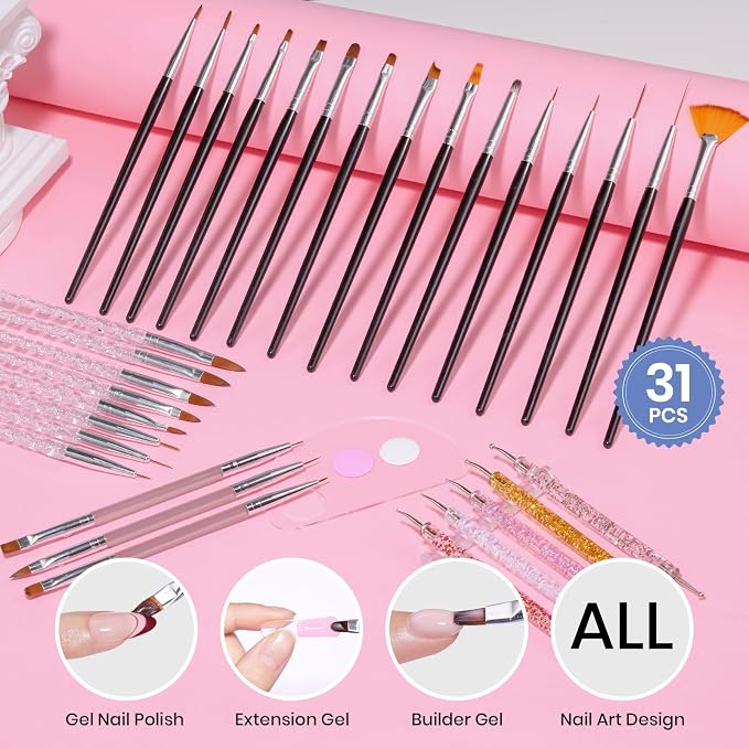 Beetles 31pcs Nail Art Brushes, Nail Art Pens, Dotting Tools, Dust Brush - Image 7