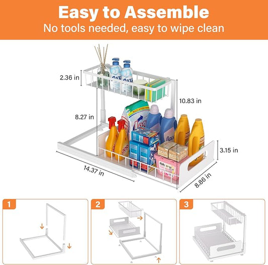 Under Sink Organizer 2 Tier, Pull Out Drawer Slides Under Sink Storage - Image 2