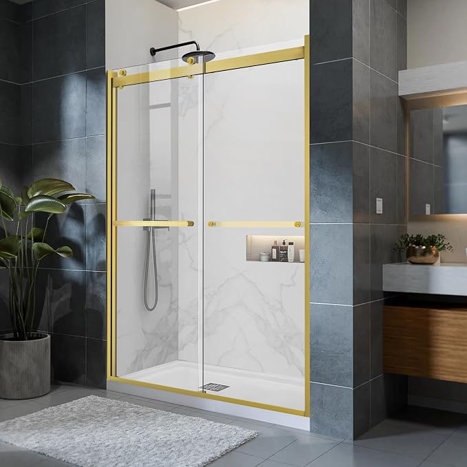 Sliding Shower Door, Bypass Shower Enclosure, Brushed Gold - Image 2
