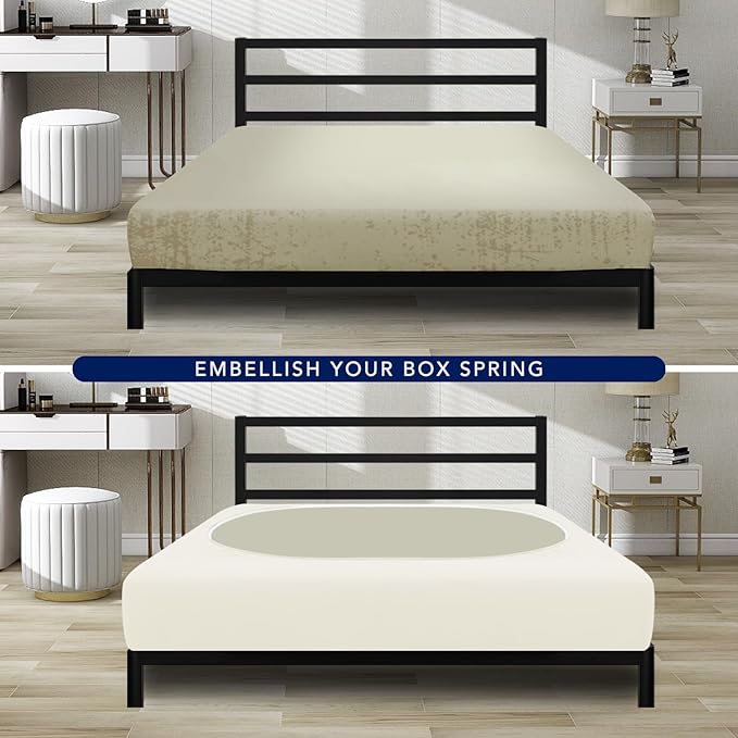 PureFit Stretchy Box Spring Cover Twin - Elastic Fitted Box Spring Wrap Around 4 Sides, Wrinkle & Fading Resistant Fits Twin Size Beds, Ivory