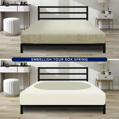 PureFit Stretchy Box Spring Cover Twin - Elastic Fitted Box Spring Wrap Around 4 Sides, Wrinkle & Fading Resistant Fits Twin Size Beds, Ivory