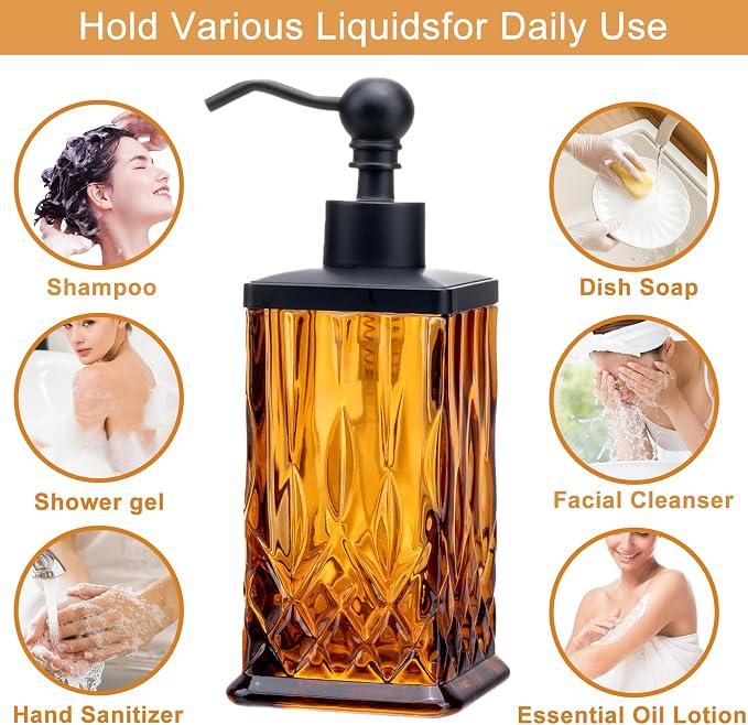 10Oz Amber Glass Soap Dispenser, Heavy Glass & Leak-Proof Rust-Resistant Pump - Image 4