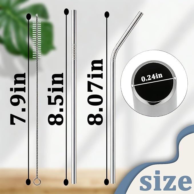 16-Pack Stainless Steel Straw, Reusable Straws – 8 Straight & 8 Bent Metal - Image 5