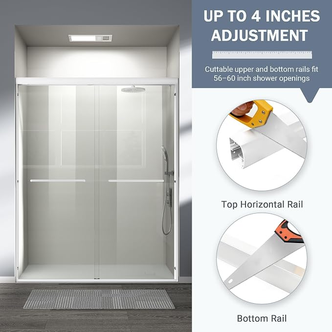 Abruzzo 56" - 60" Adjustable Width Double Sliding Shower Door - Semi-Frameless - Image 5