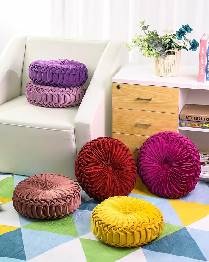 HLOVME Throw Pillow for Couch Decorative 3D Pumpkin Round Velvet Cushion for Sofa Bed Chair Floor 15"X15", Dark Purple