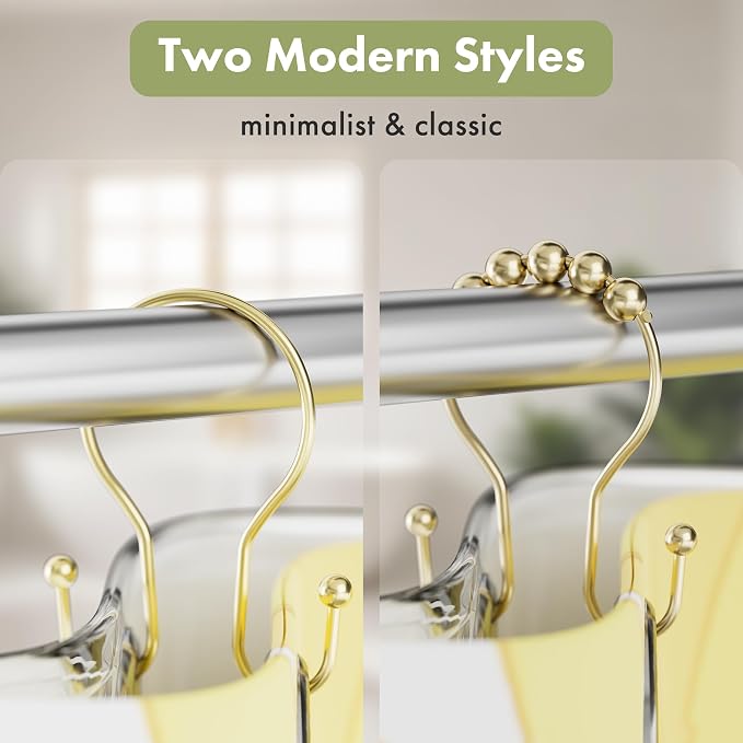 AmazerBath Shower Curtain Hooks Gold Shower Curtain Rings, Simple Double Hook - Image 5