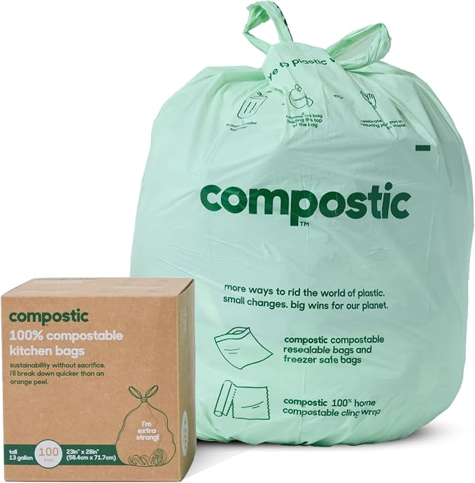 Compostic Home Compostable Trash Bags, 13 Gallon Tall Kitchen Rubbish Bags by COMPOSTIC