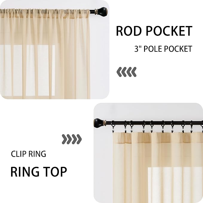 Tollpiz Short Sheer Linen Textured Curtain Sheers Doorway Light Filtering Voile - Image 5