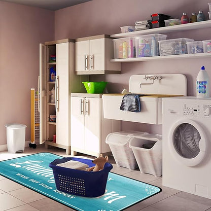 Laundry Room Rug Non Slip Floor mats Farmhouse Large Laundry Rugs for Laundry Runner Room Mat Washer and Dryer Carpet Laundry Room Decor 24x72inch(Turquoise)