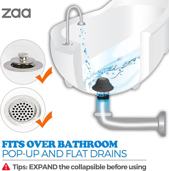 zaa Bathtub Drain Hair Catcher, Silicone Collapsible 1 Pack Drain Protector - Image 3