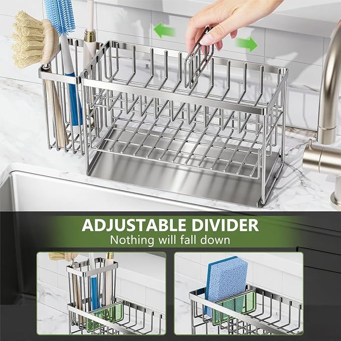 Cisily Silver 2-Tier Kitchen Sink Caddy Organzier Rack - Image 7