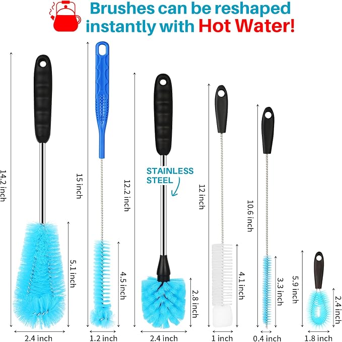 6 Pack Bottle Brush Cleaner Set, Long Handle Stainless Steel Water Bottle - Image 6